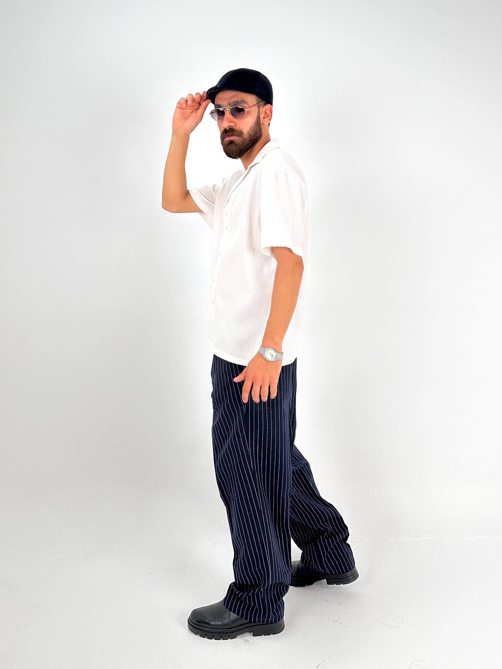 Pinstriped Pants - Navy Blue