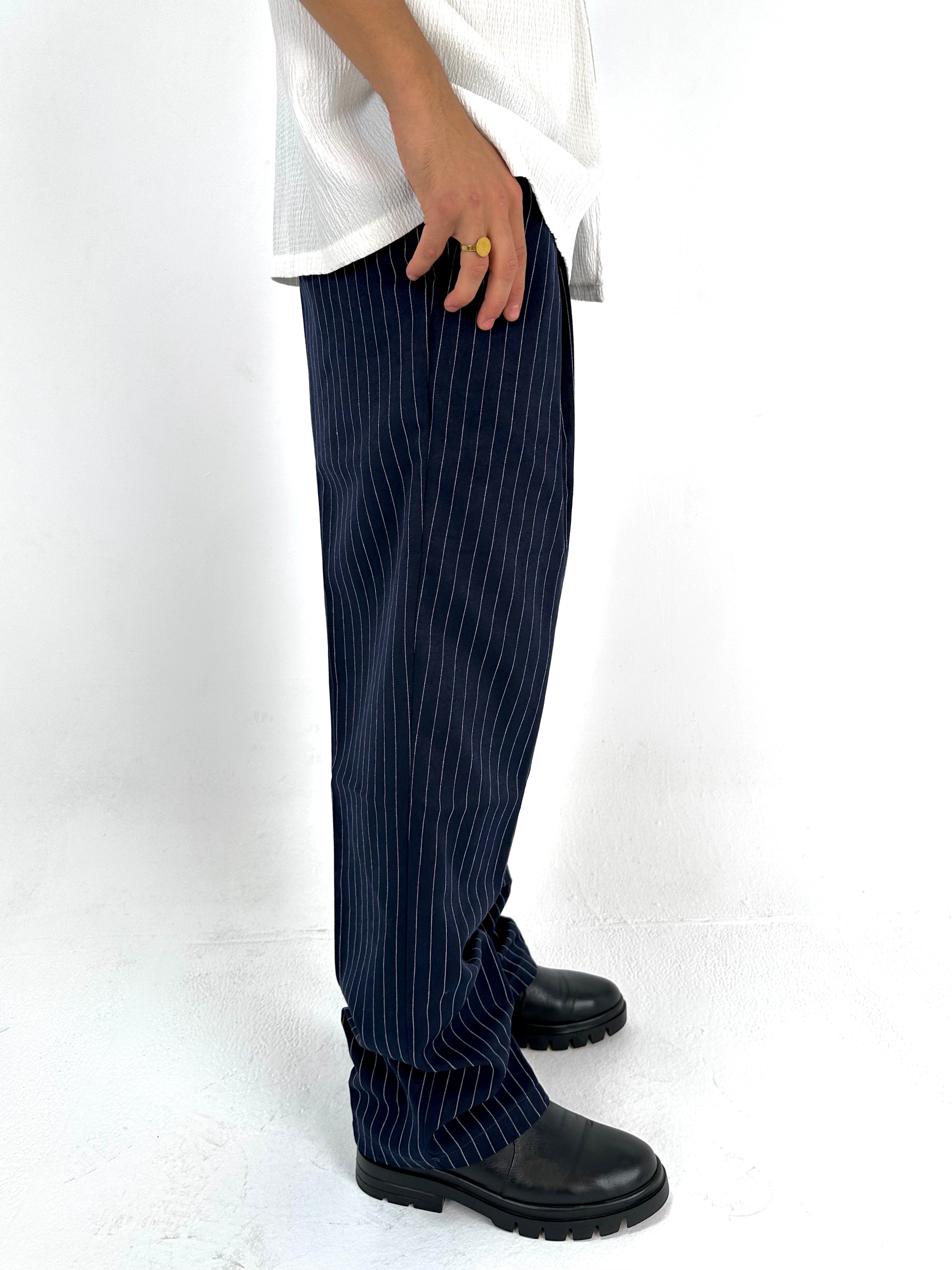 Pinstriped Pants - Navy Blue