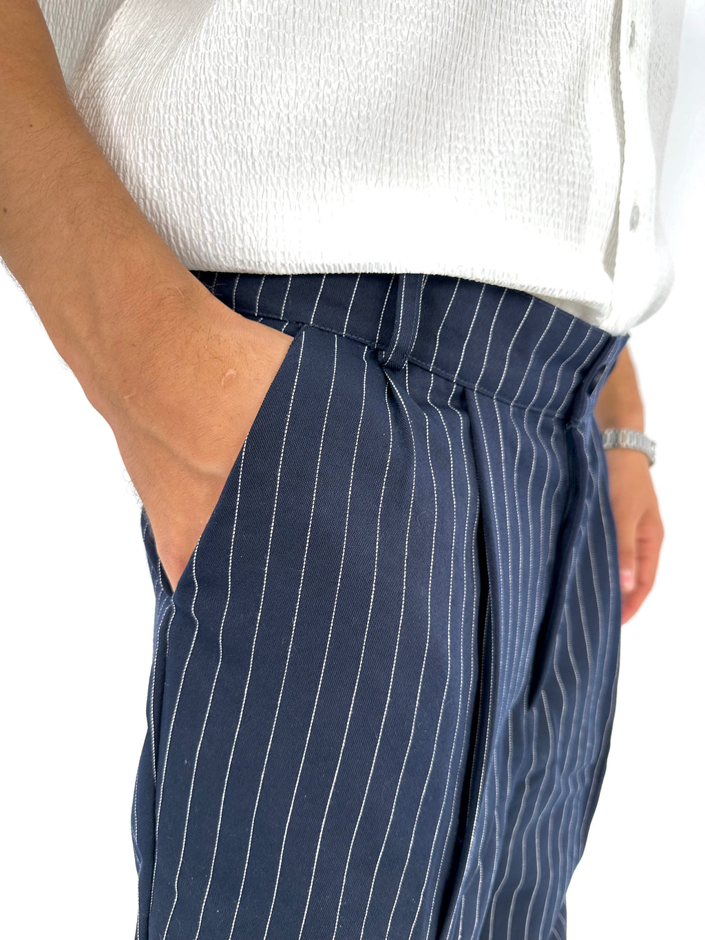 Pinstriped Pants - Navy Blue