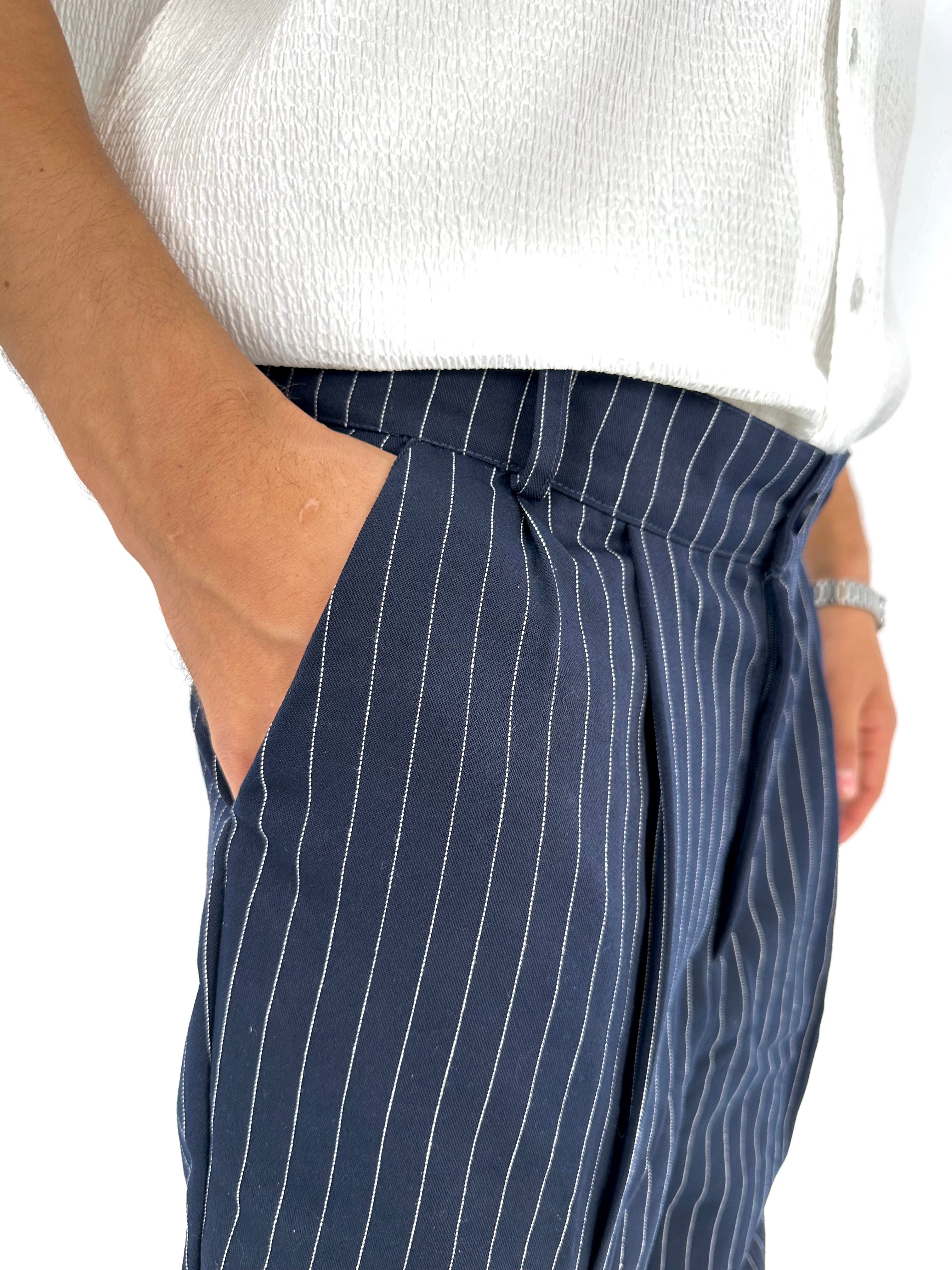 Pinstriped Pants - Navy Blue