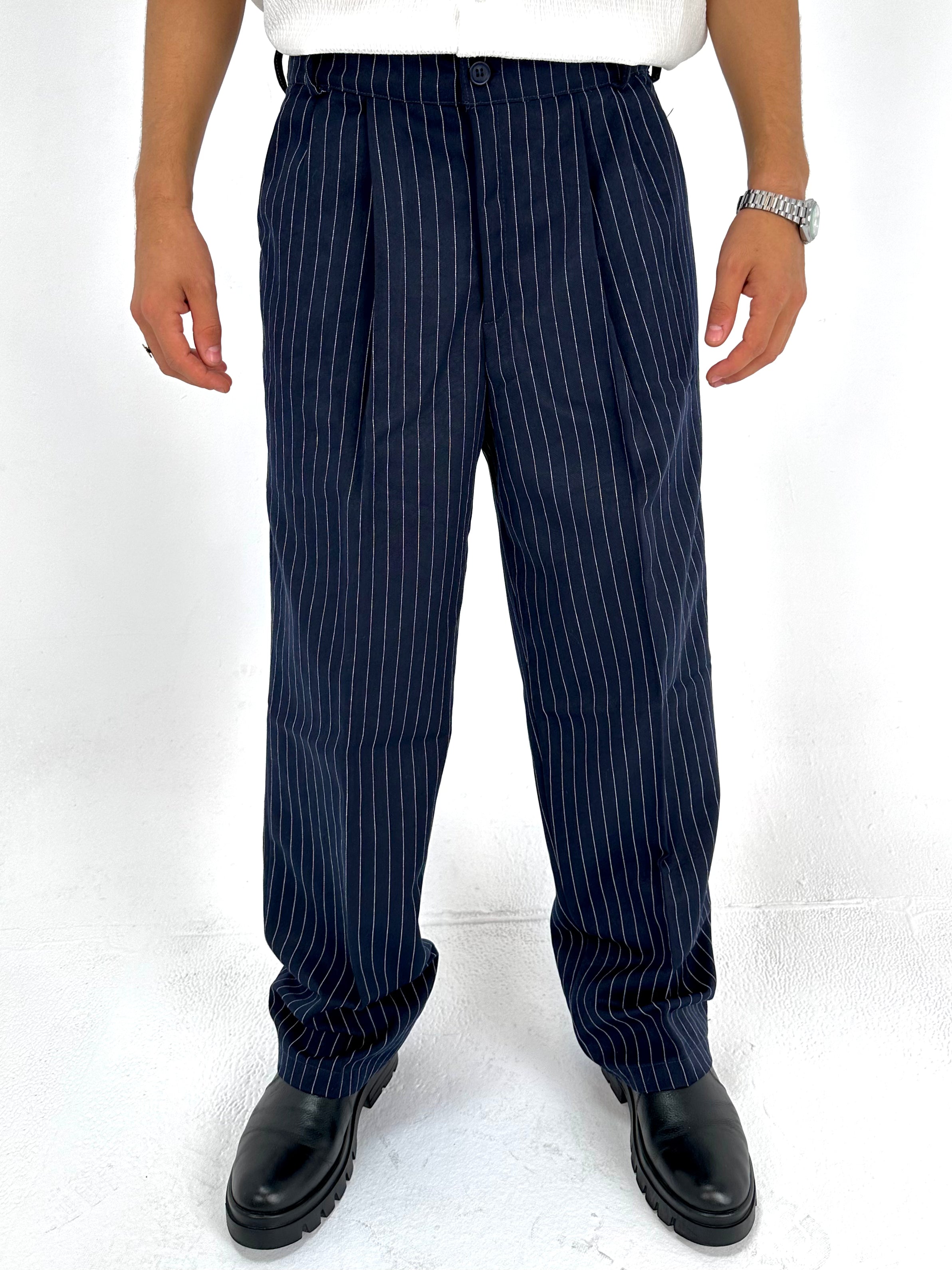 Pinstriped Pants - Navy Blue