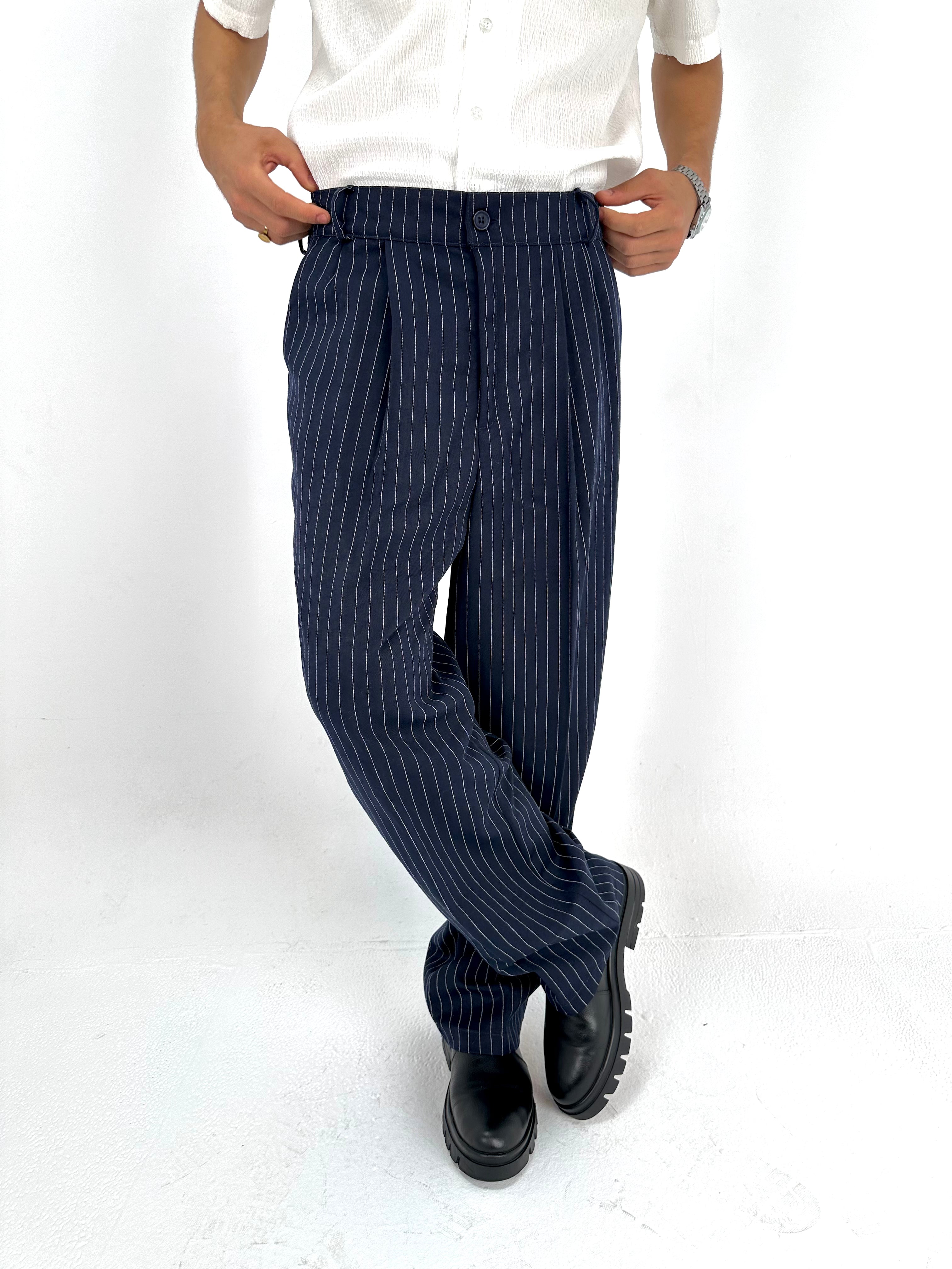 Pinstriped Pants - Navy Blue