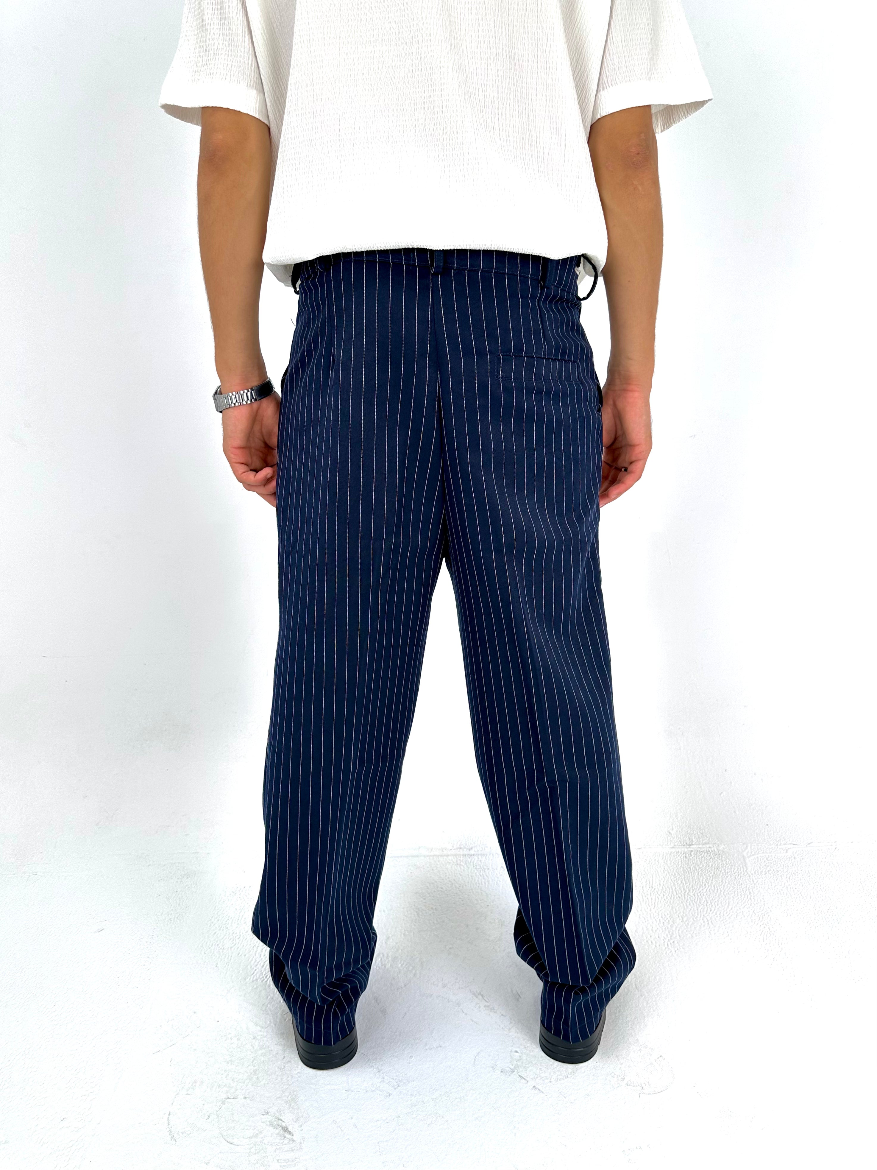 Pinstriped Pants - Navy Blue