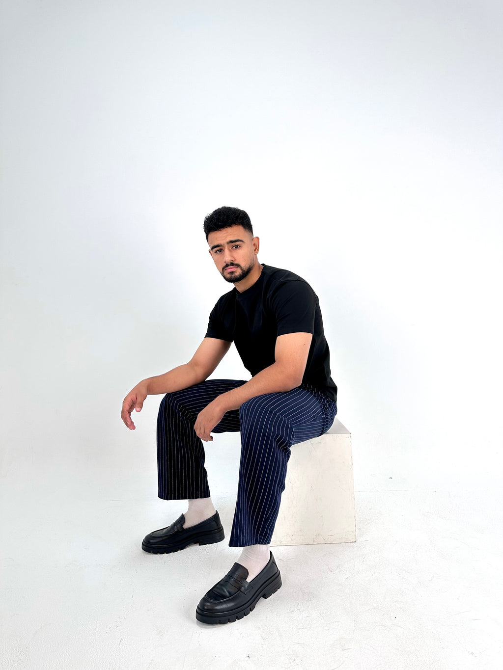 Pinstriped Pants - Navy Blue